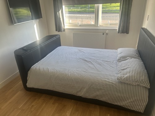 Black leather bed frame - bed,