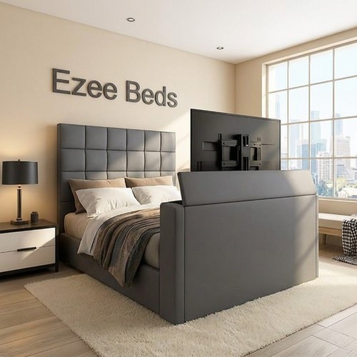 Cubed upholstered bed frame - upholstered, tv