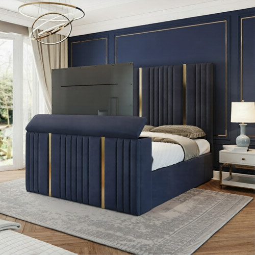 Luxury golden panel bed - tv,